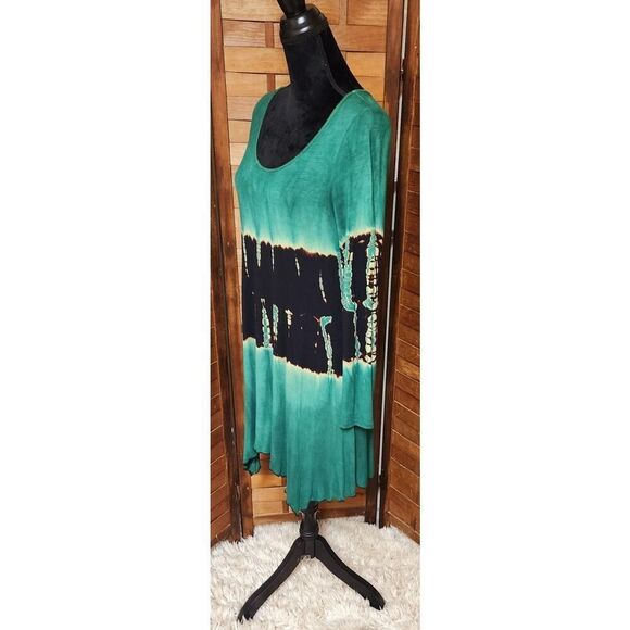 The Pyramid Collection Green High Low Tunic Dress Large L Long Sleeve Tie Dye - Picture 5 of 8